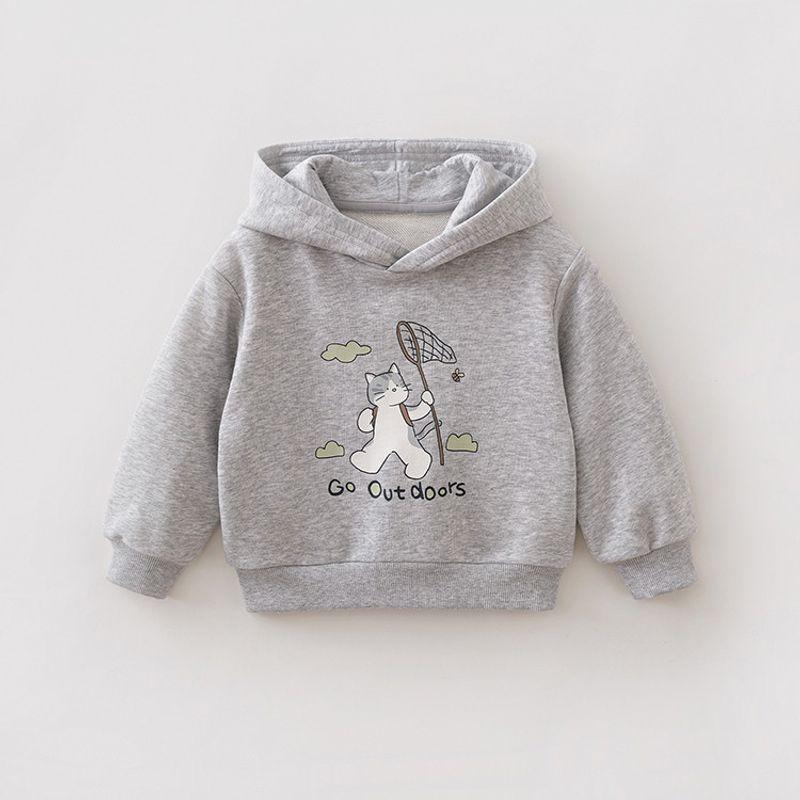 Mark Jenny Curious Cat Boys  Hooded Soft Sweatshirt Baby Pullover 2026 Spring New Style 560011 Light hemp Gray 110