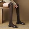 British Splicing Suede Skinny Boots Over Knee Boots Tall Knight Boots Mid Heel Boots 33-43 Boots