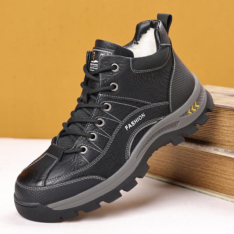 2024 autumn and winter new men's casual high-top cotton shoes men's thick-soled lace-up velvet warm snow boots outdoor 0896