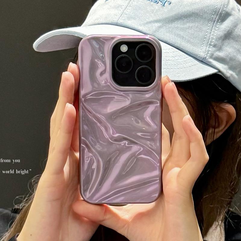 Fashion Dazzling Purple Glossy Wrinkled Texture Case For iPhone 16 Pro Max 17 15 14 Plus 13 12 11 Soft Phone Back Cover Shell