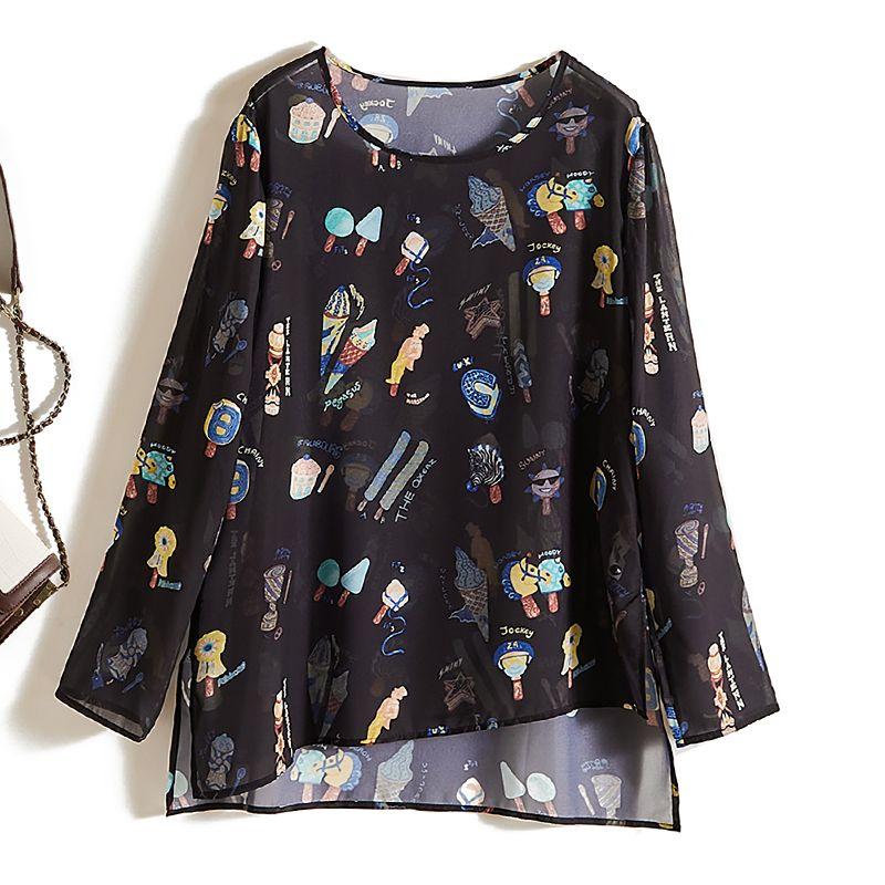 

Big Export Orders! INS Women s Younger Asymmetrical Cartoon Anime Sun Protection Shirt Wide Loose Summer T-shirt Asymmetrical Welfare Black L