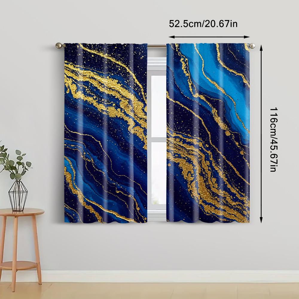 2pcs, spring summer Curtains blue Art Digital Print Drapes Polyester Thermal Insulation, and Room Darkening Functions for Living