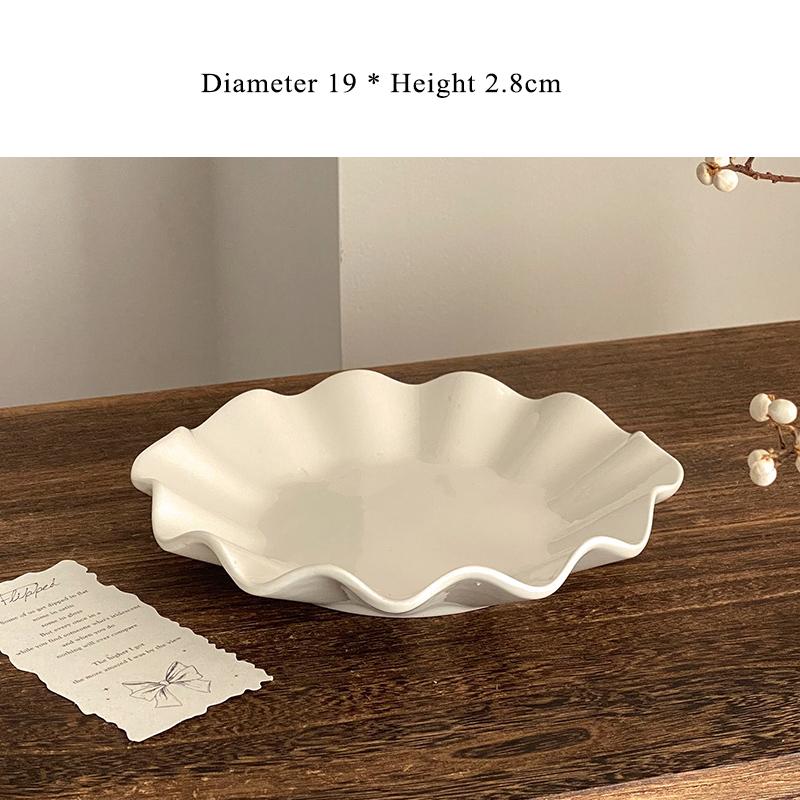 Creative Wave Flounce White Ceramic Dish Household 8 Inch Afternoon Cake Dessert Plates Nordic New Simple Light Luxury Tableware