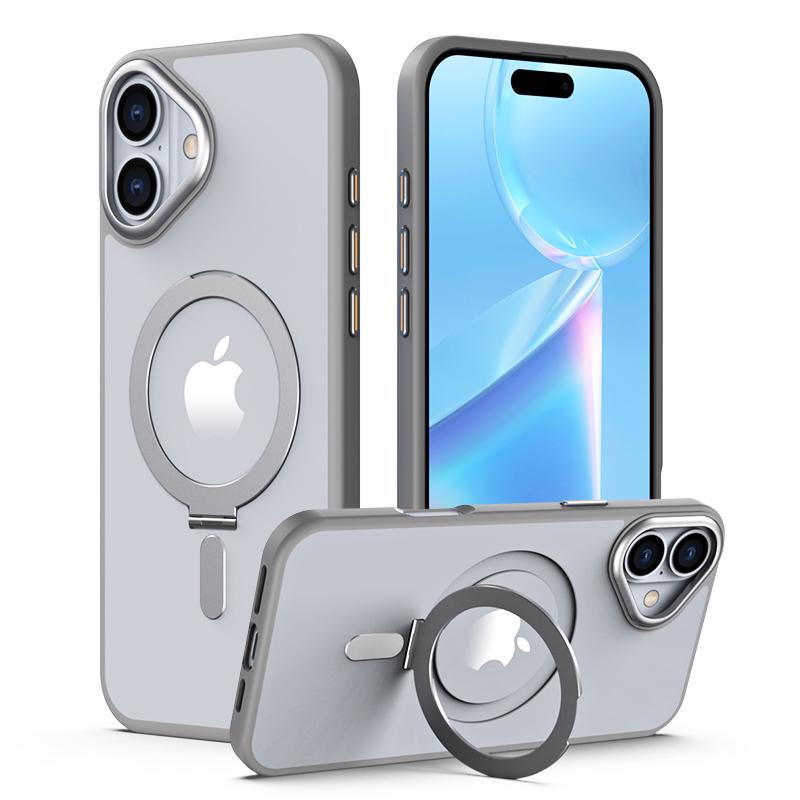 

For iPhone 16 Magnetic Case TPU+Acrylic Drop Protection Kickstand Phone Cover B