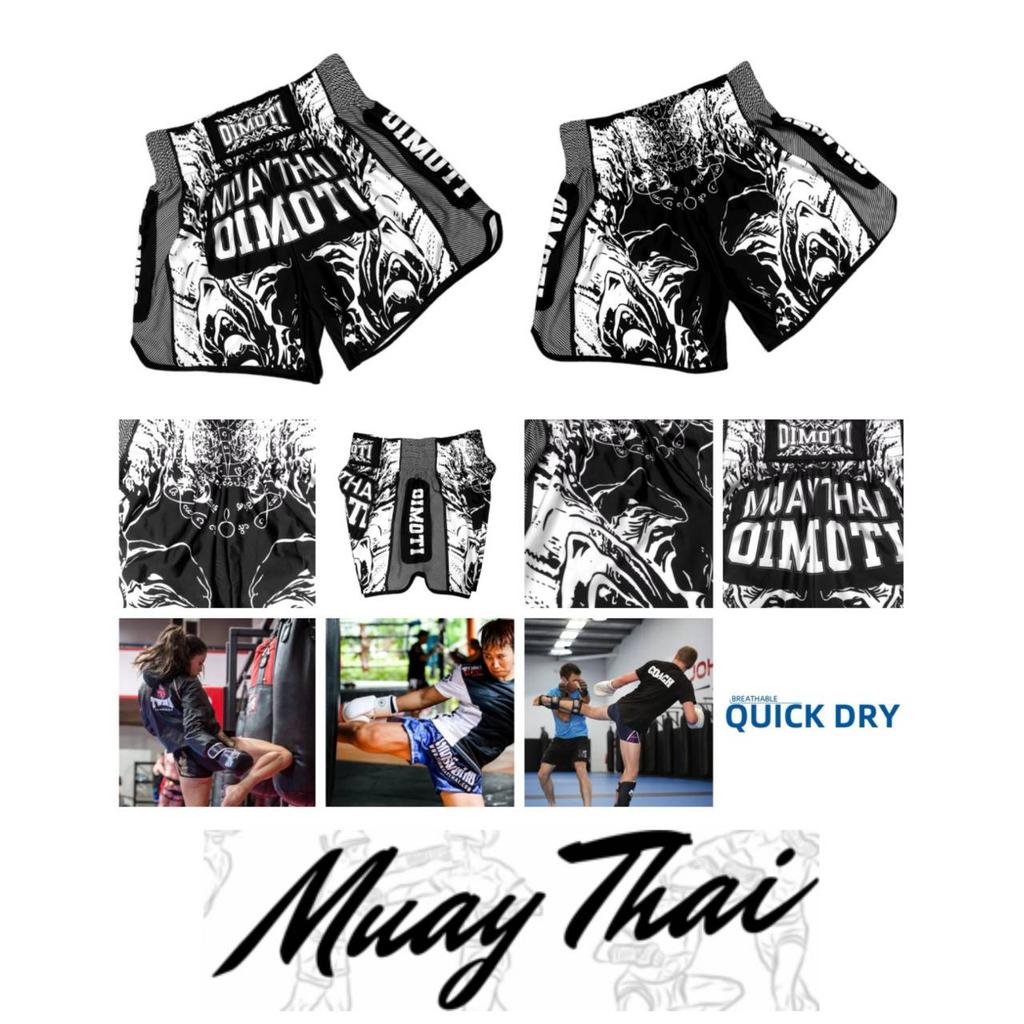 Muay Thai Kickbox Box MMA UFC Černobílé Ležérní Šortky Gym Sport Unisex Muži Ženy Cvičení Rychleschnoucí Potisk Elastický Vysoký Pas Trénink