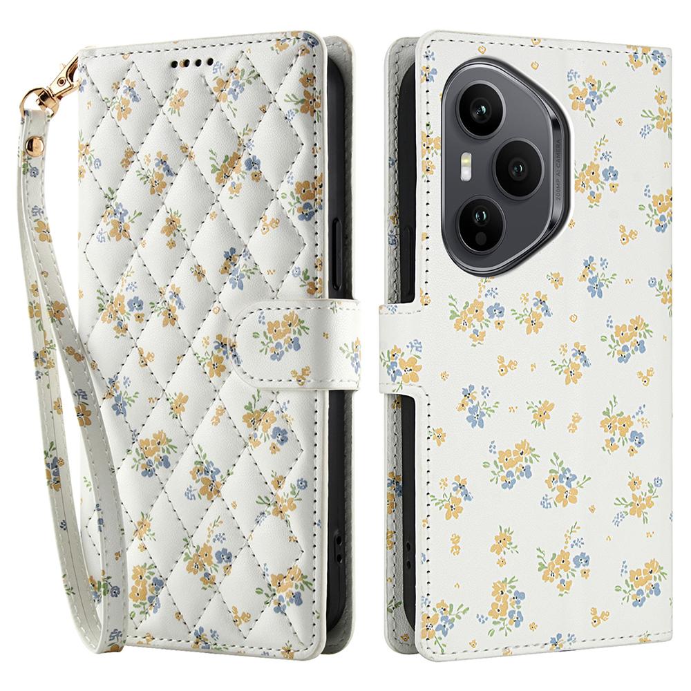 Für Honor 400 Pro 5G (Global) Brieftasche Hülle Rhombisches Blumendesign Leder Klapphandyhülle mit Riemen