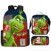 Green Hair Monster Grinch School Bag Campus 12345th and 6th Grade Backpack Lightweight Weight Loss Computer Bag Three-piece Set