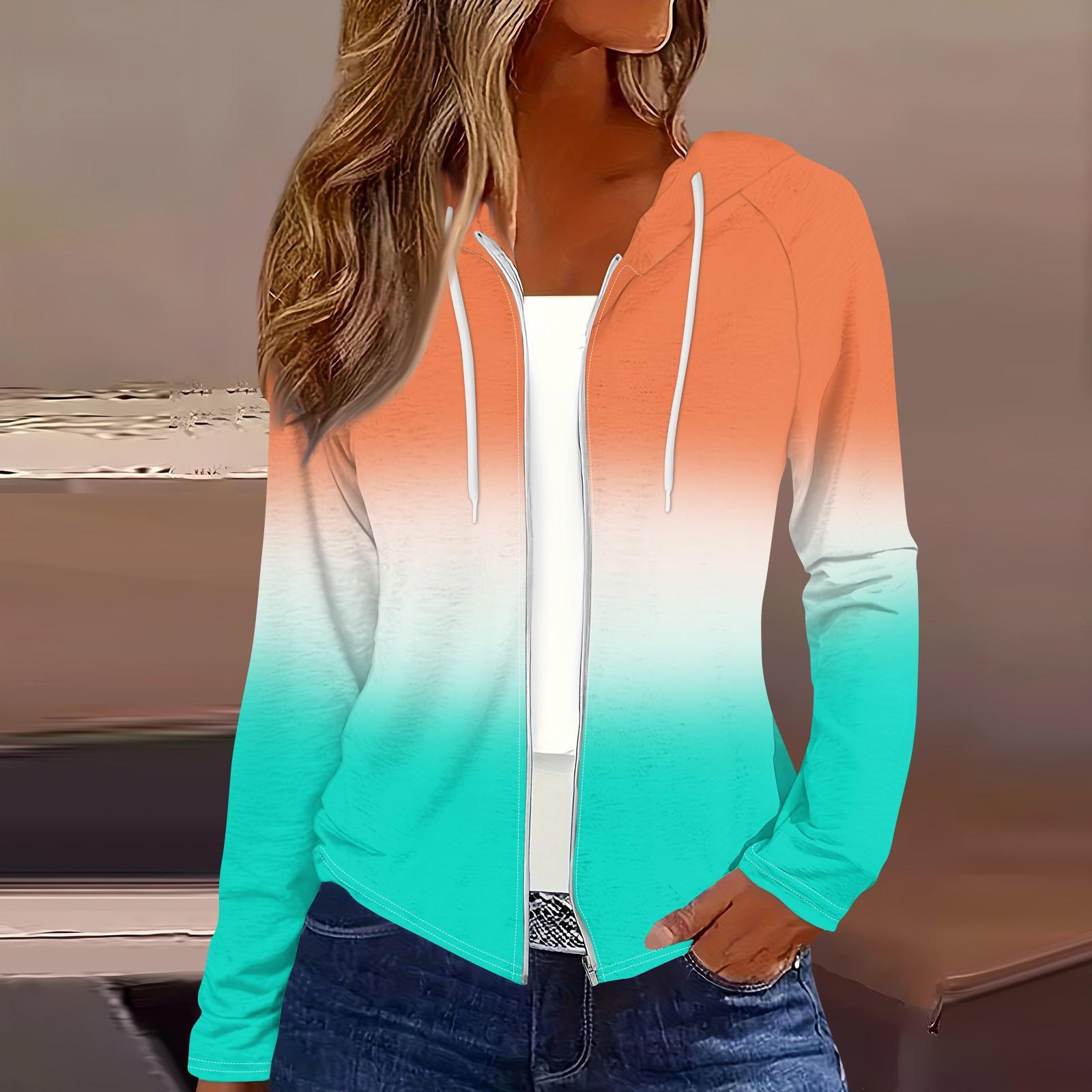 

Жіноче модне повсякденне пальто з принтом і довгими рукавами з капюшоном і блискавкою M помаранчевий