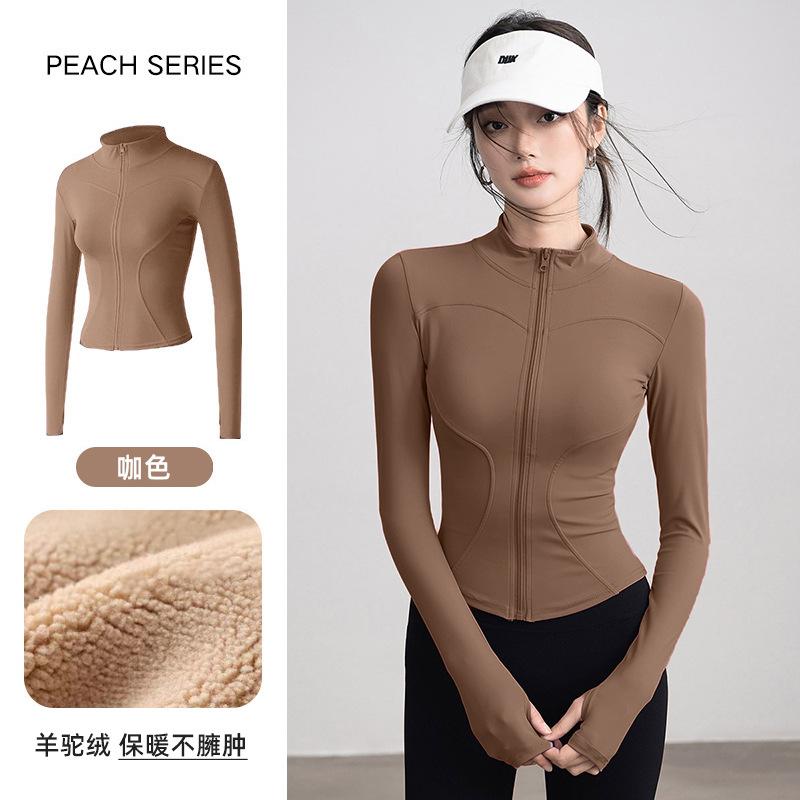 Spring Velvet Sports Jacket Women's Slim and Thin Versatile Yoga Clothes, High-end Running Fitness Warm Top