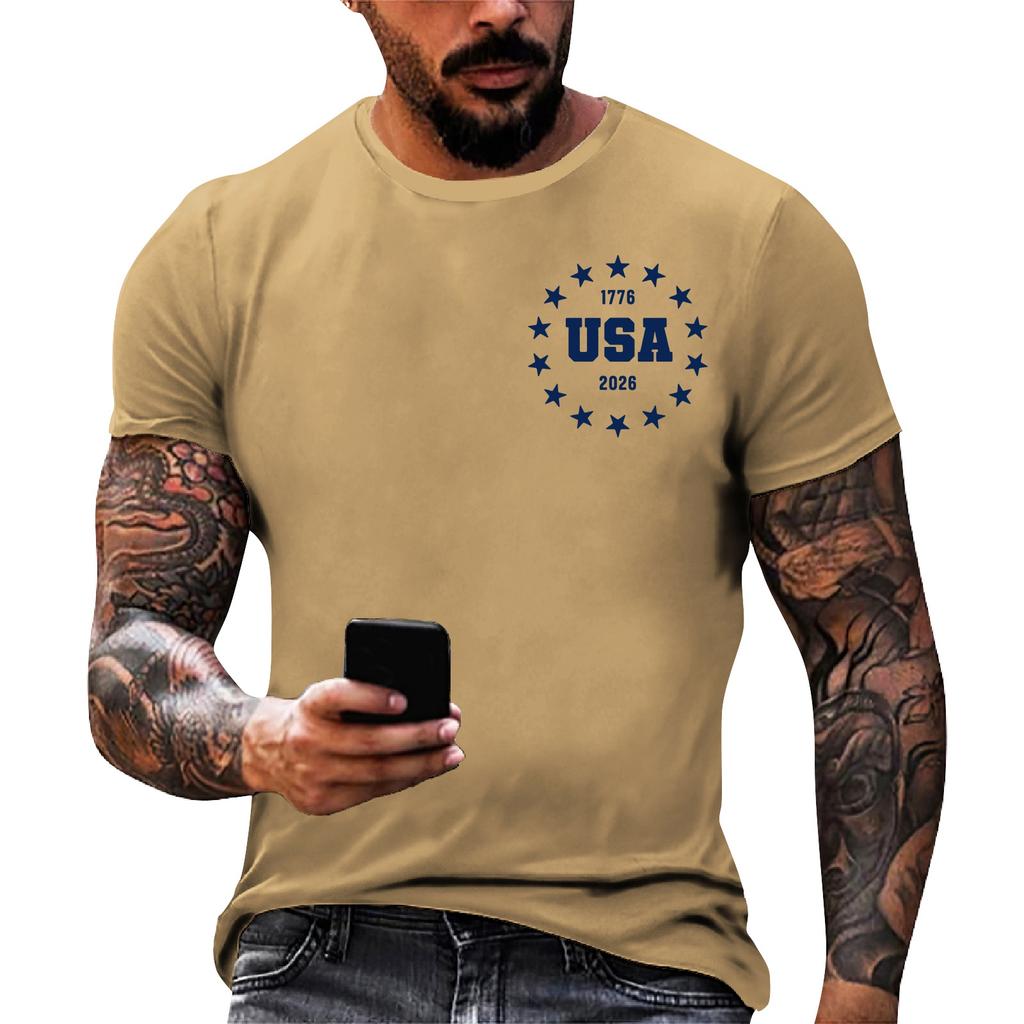 Men's loose and casual flag letter print T-shirt short-sleeved top