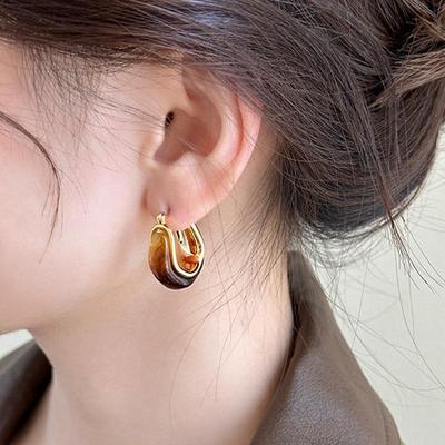 Vintage U-shaped Oil Drip Earrings Women's 1 Pair Huggie Design Smooth Color Commute Daily Dangle Fashion Ear Jewelry