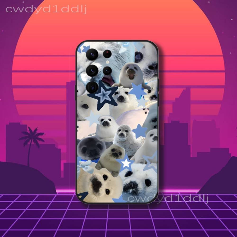 

Cute S-Seal Seals Animal Phone Case For Samsung S10,S21,FE,S21 ,S26,S25,S24,S23,Ultra,S9,S22,Plus Black Shockproof Silicone Sof Samsung S25Plus