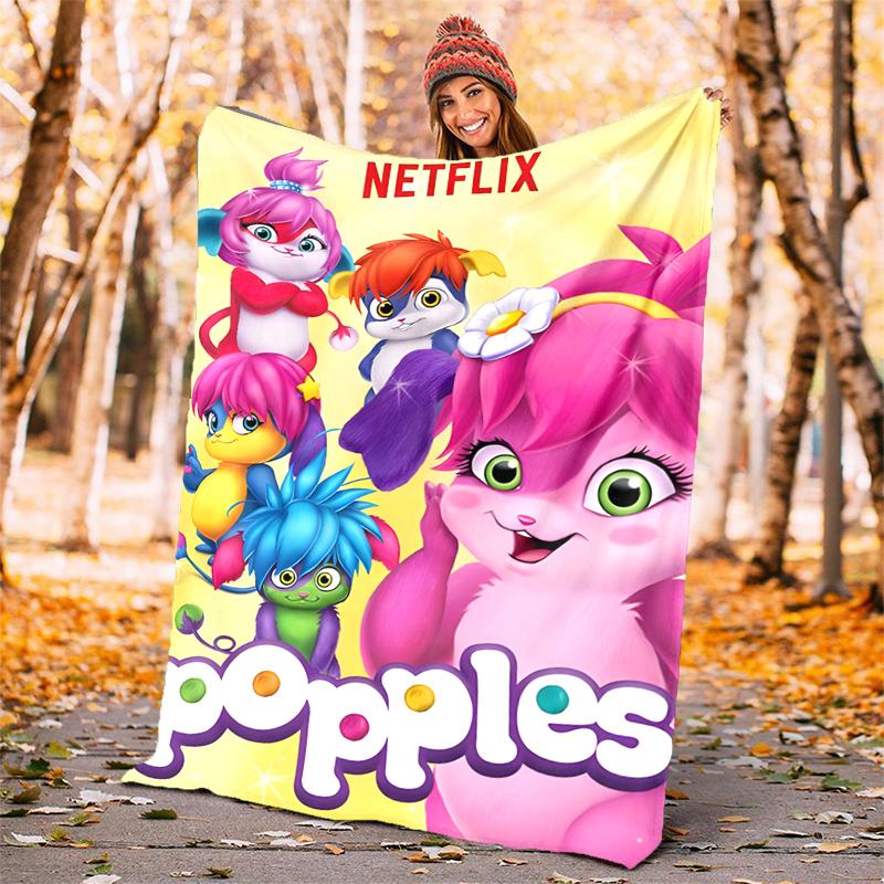 Popples Flannel Blanket Soft Warm All-Season Throw, Design for Camping, Car Travel, Hiking Sofa, Bed, Office Perfect Gift for Parties