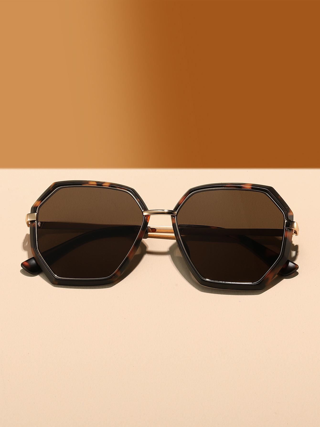 Attractive Glasses Women's 1Pc French Retro Octagonal Tortoiseshell Sunglasses With High-End Metal Temples, Trendy, Vacation-Friendly, Uv Protectio