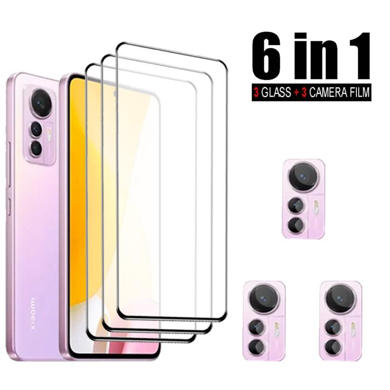 

6в1 3 стекла для экрана + 3 пленка для объектива полное покрытие закаленное стекло для Xiaomi 12 Lite защитная пленка для экрана камеры стекло пленка для Xiaomi 12 Lite 5G стекло