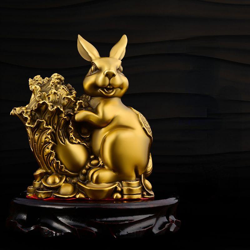 Chinese Zhaocai Copper Rabbit Ornaments Attract Wealth Home Furnishings Living Room Decoration Mascot Wealth Rabbit Craft Gift