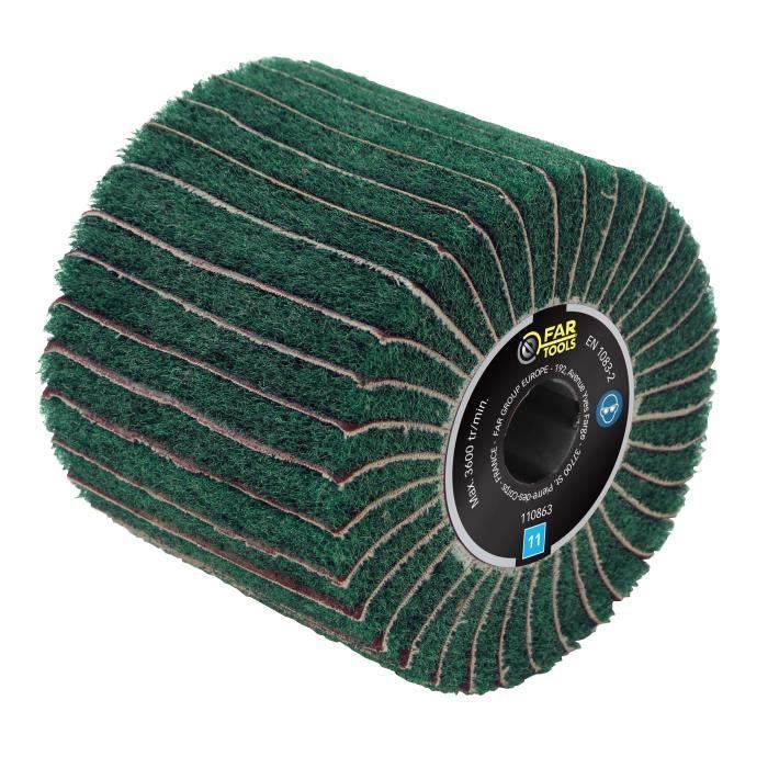 Brosse fibre synthétique et lamelles abrasives - FARTOOLS - Ø120mm/L100mm - Grain A240/A120