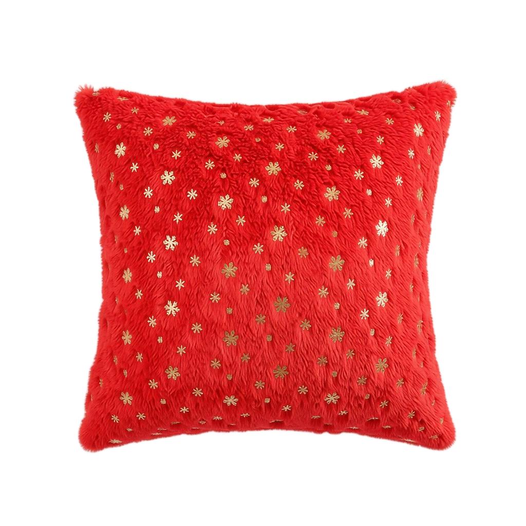 Christmas Throw Cover, Plush 45*45 cm, Gold Foil Snowflake Design, Holiday Decorative Square Cushion Cover for Sofa and Couch, Insert Not Included