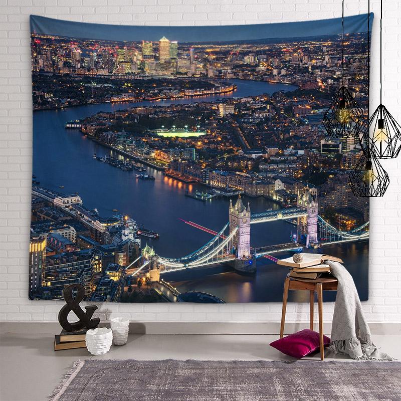 Scenic Spots City Building Night Scene Tapestry Muslim Tapestry Lighting Aesthetics Tapestry Living Room Room Home Decoration