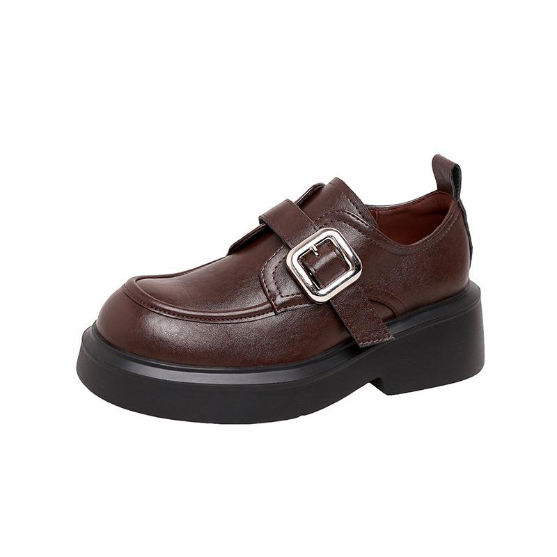 Studiolee washed round head British style thick-soled velvet loafer single shoes small leather shoes women