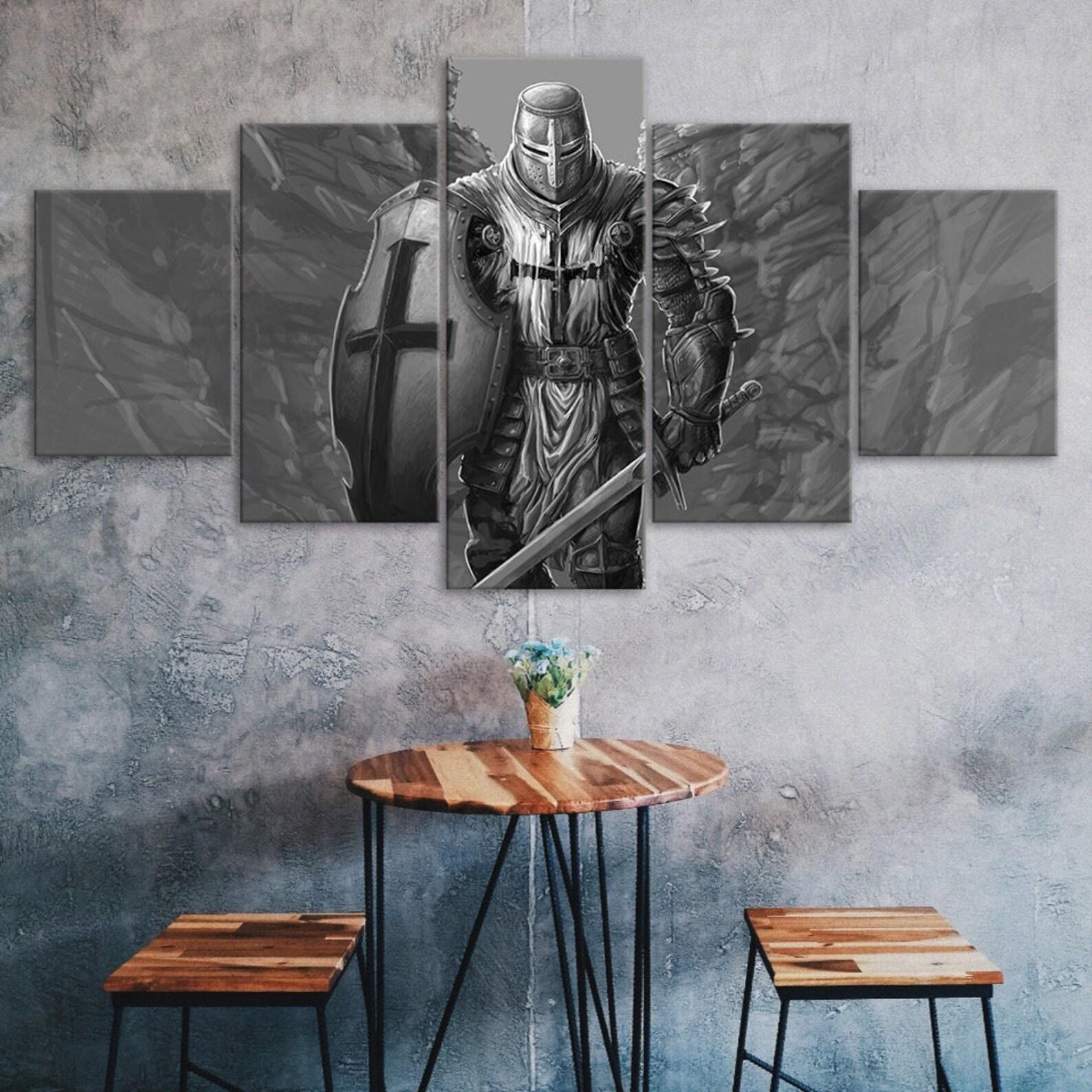 

Knight Warrior Canvas 5 Piece Five Panel Wall Print Modern Art Poster Picture Home Decor Gift For Him For Her 20x35 20x45 20x55cm