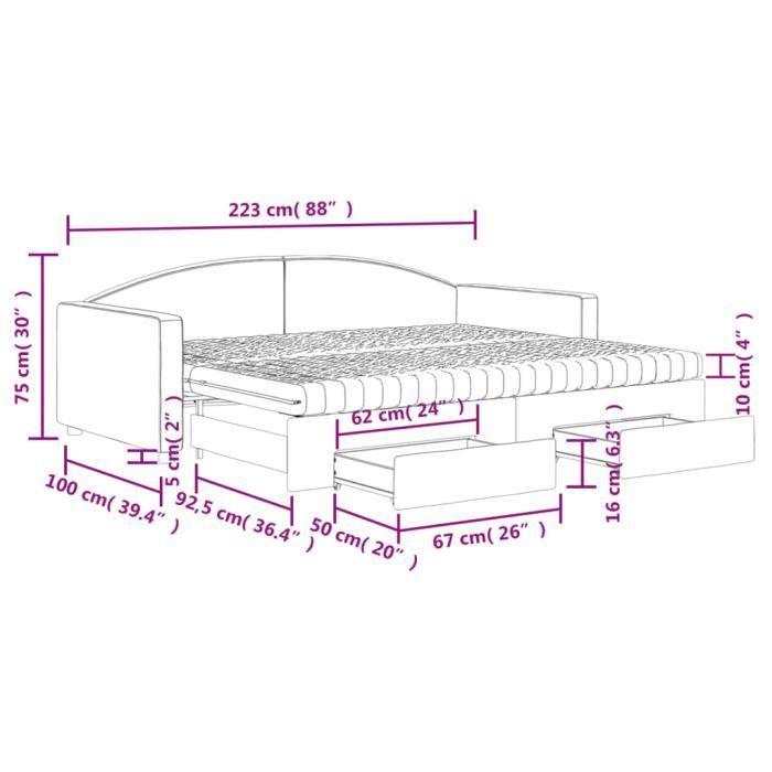 VidaXL Daybed with Trundle and Drawers Dark Grey 90x200 Cm Fabric 3197243