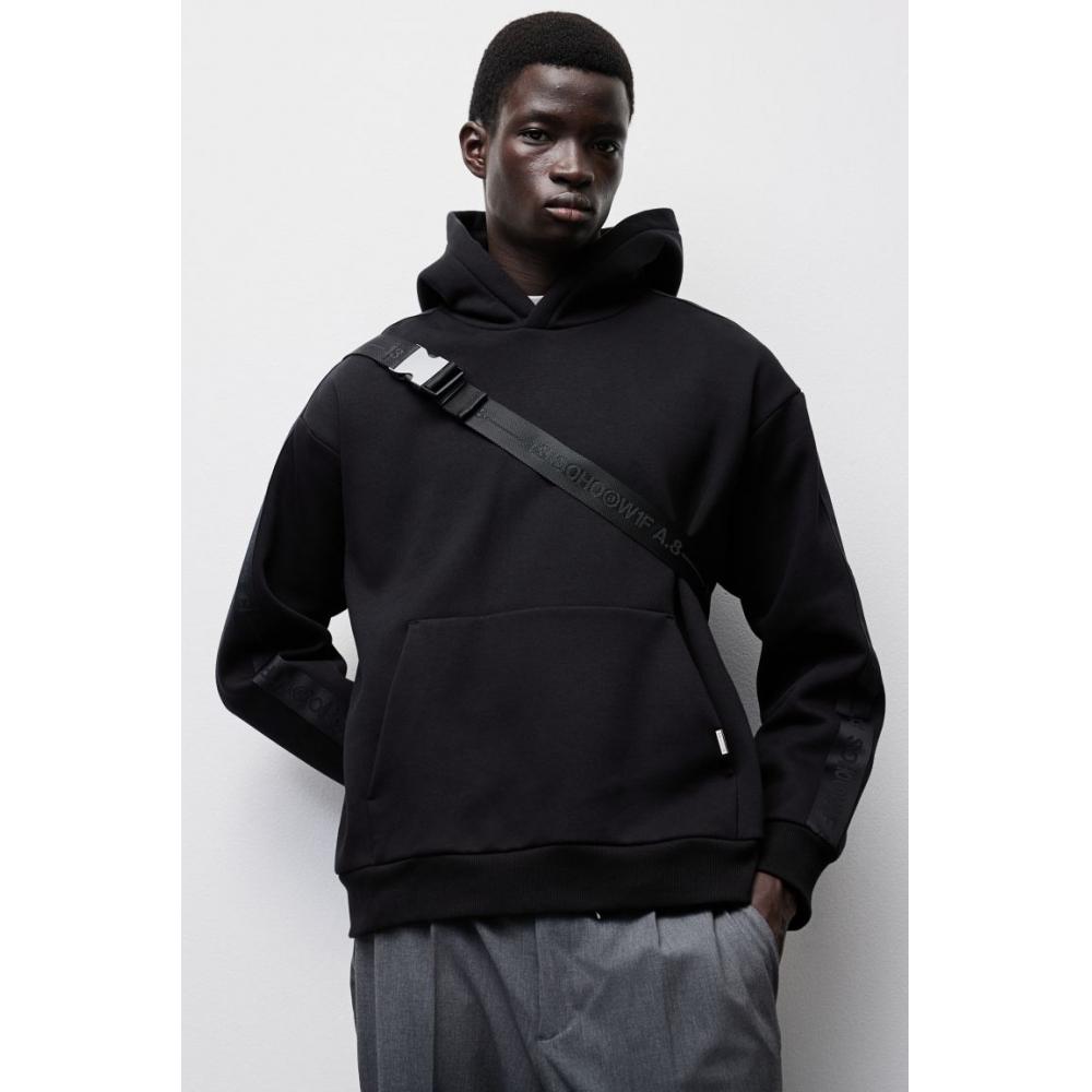 H M Side Stripe Hoodie Loose Fit Black