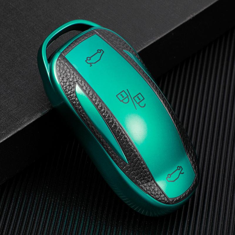 Tesla Model X Leather Texture Key Case - Soft Rubber Car Protective Shell