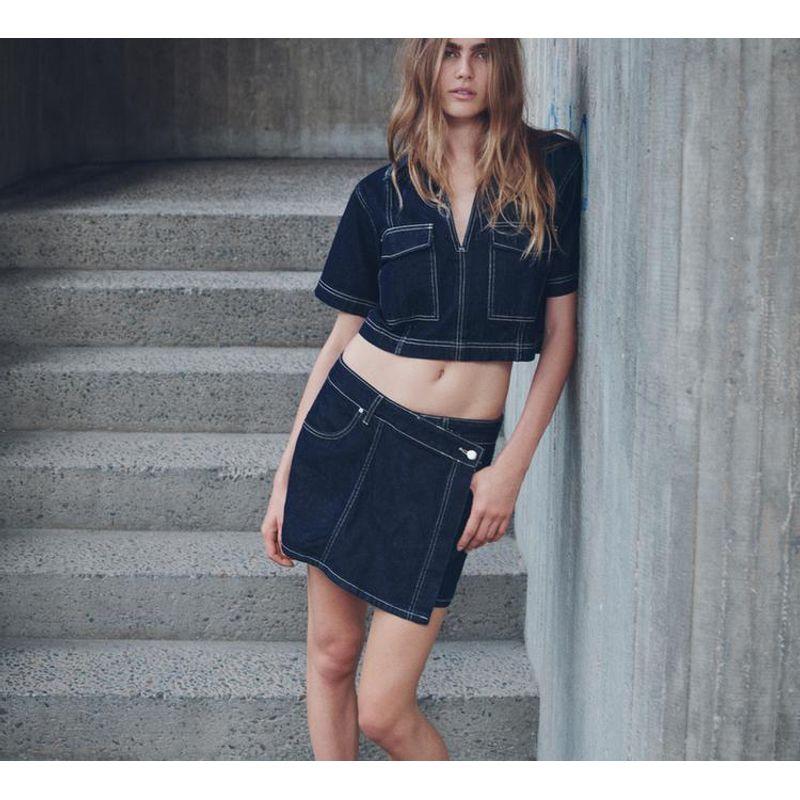 Spring New Women's Commute Leisure Versatile Asymmetric High Waist A- Line Skirt Denim Skirt 6164132