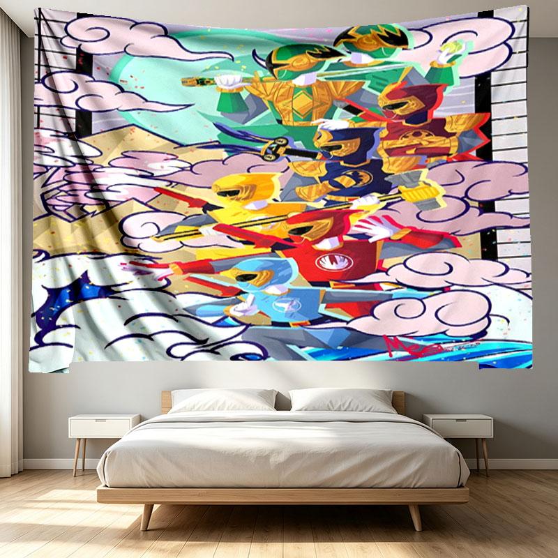 Mighty Morphin Power Rangers Print Tapestry - Portable Wall Decor Cloth, for Home, Dorm, Travel, Bedroom, Living Room - Ideal Birthday Housewarming Gi
