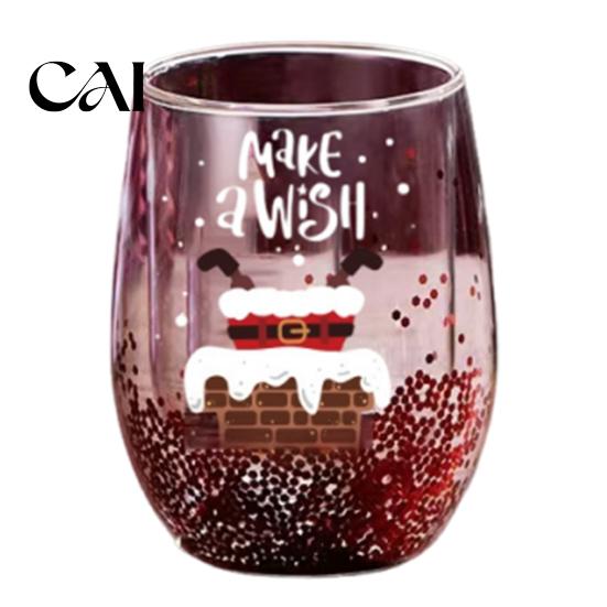 Anti Scalding Heat Resistant Cup Double Layer Glass Cup, with Santa Claus/Small Tree/Stack/Bag Patterns Decor, Family Gathering Tableware Quicksand