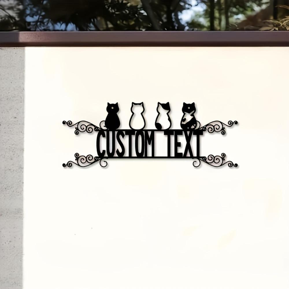 

Metal Cat Wall Decor Outdoor Address Sign Personalized Housewarming Gift for Country Home Entrance чорний