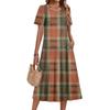 Ladies' Plaid Printed Casual And Fashionable Short Sleeved Round Neck Dress
