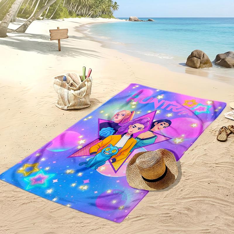 Kpop Demon Hunters Printed Beach Towel, Large Absorbent Quick Dry Towel for Summer Outdoor Swimming