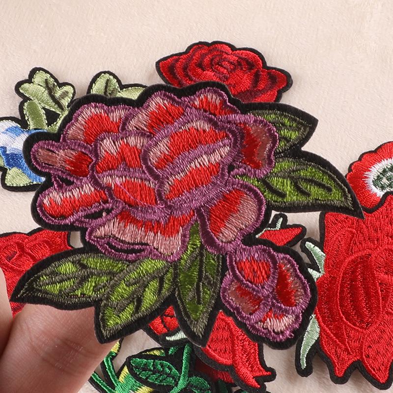 Rose Flower Embroidery Cloth Patch - European & American Style DIY Sticker for Shoes, Hats, Clothing Accessories