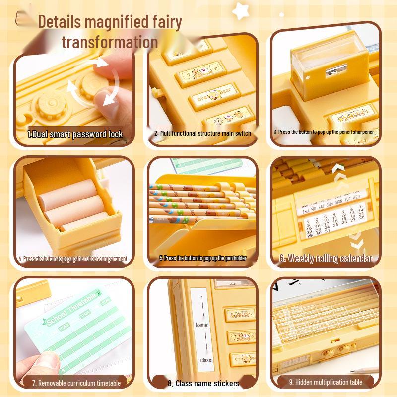 Children's Large Capacity Double-Layer Pencil Case with Password Lock for Boys & Girls