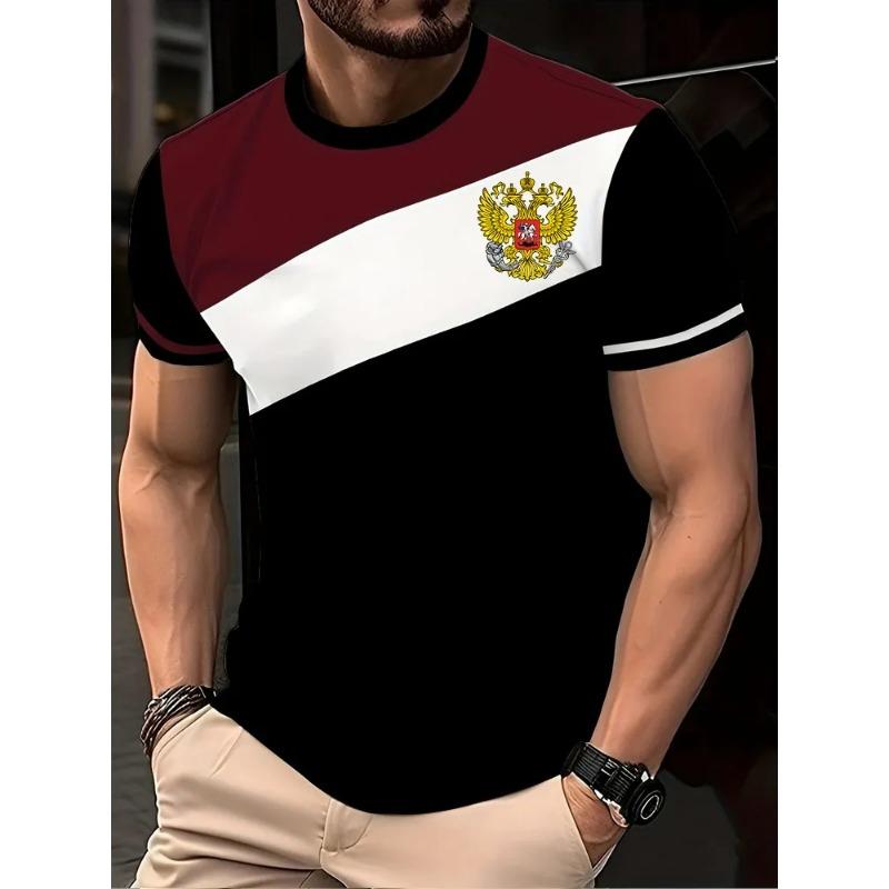 Summer New Men's Contrasting Color Splicing Short-sleeved Top Trendy Fashion Urban Street Casual T-shirt