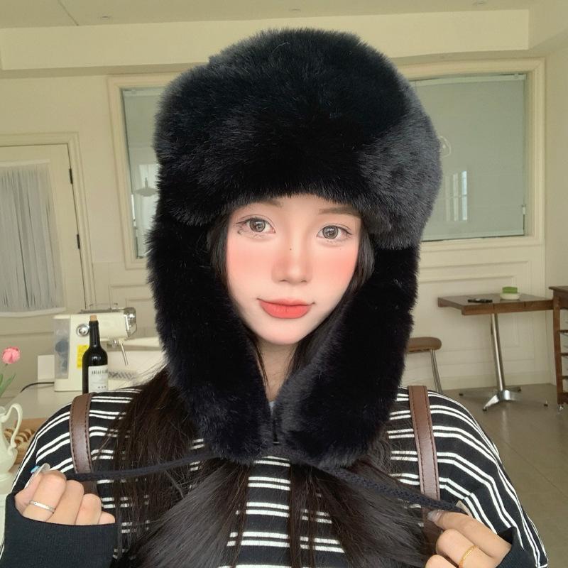 Japanese Autumn and Winter Hats for Women Large Head Circumference Small Headband  Fashionable and Versatile Lei Feng Hat Warm Plush Hat