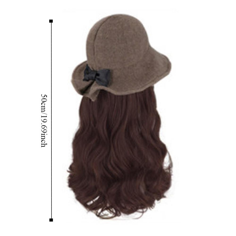Bucket Hat Bow Top Hat Wig Korean Style Long Curly Wave Hair Fisherman Hat Wig  Autumn Winter