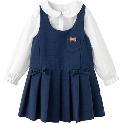 Balabala Girls' Classic Academy Style Long Sleeve Dress Set