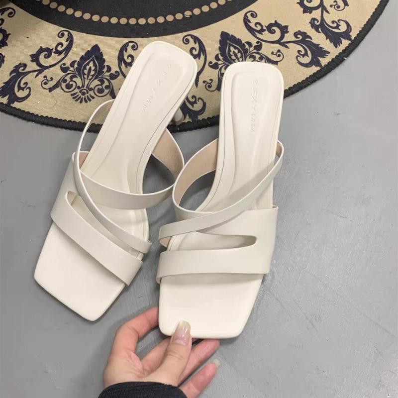 Square Toe High Heels Slippers Women Sandals Summer Woman Shoes 2025 Fad Pumps Chunky Shoes Elegant Dress Open Toe Slides Mujer