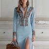 Abito da Donna alla Moda Suede Monocolore Stile Western con Frange Vestibilità Aderente Manica Lunga