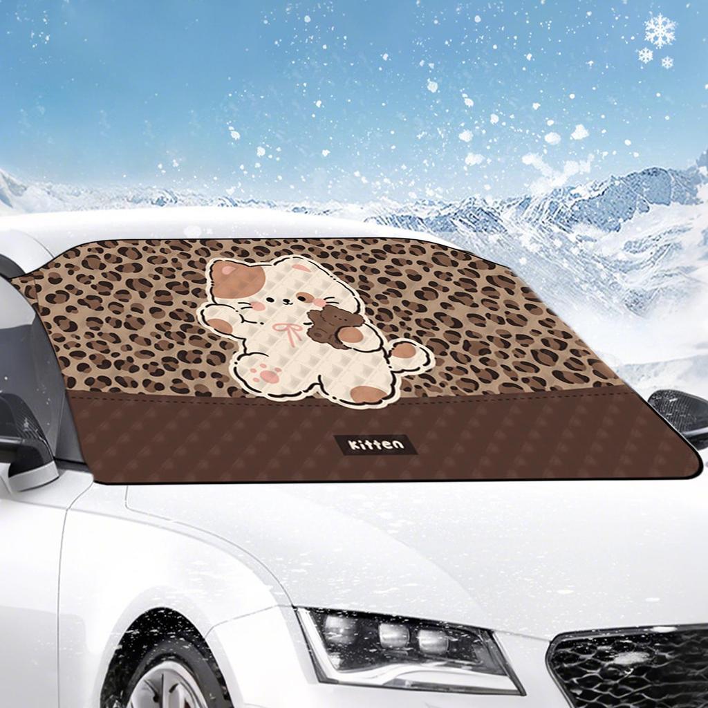 Cute Cat Dog Design Car Windshield Snow Cover 77x36inch Waterproof Auto Sunshade Frost Protector Snow & Ice Windshield Cover