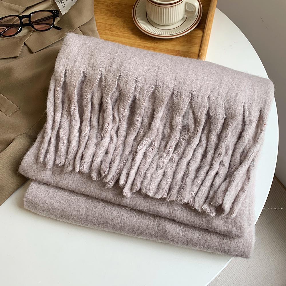 2024 New High-End Pure Color Mohair Scarf for Women - Cozy Korean Style Autumn/Winter Shawl