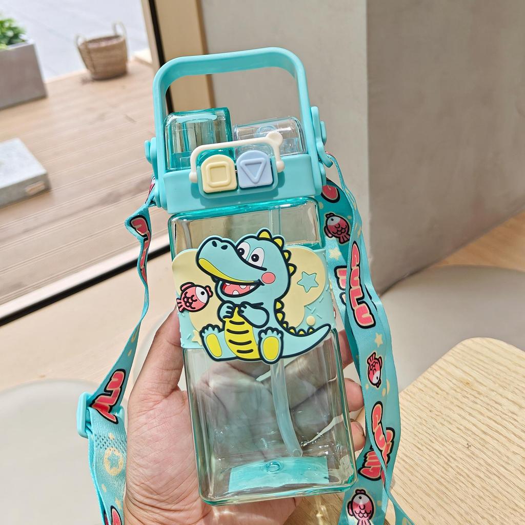 Tazza in Plastica a Doppia Parete Cartone Animato con Tracolla – Tazza Portatile Carina per Bambini con Cannuccia