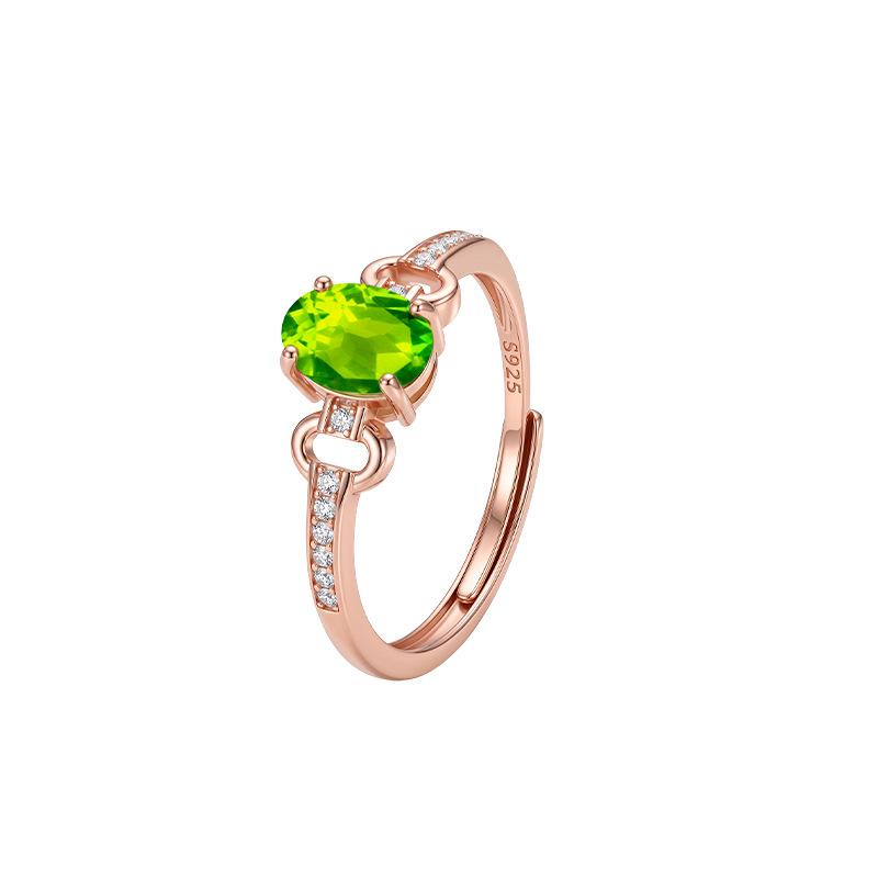 Color Treasure Ring S925 Sterling Silver Horse Buckle Design Natural Topaz Garnet Peridot Light Luxury Living Ring