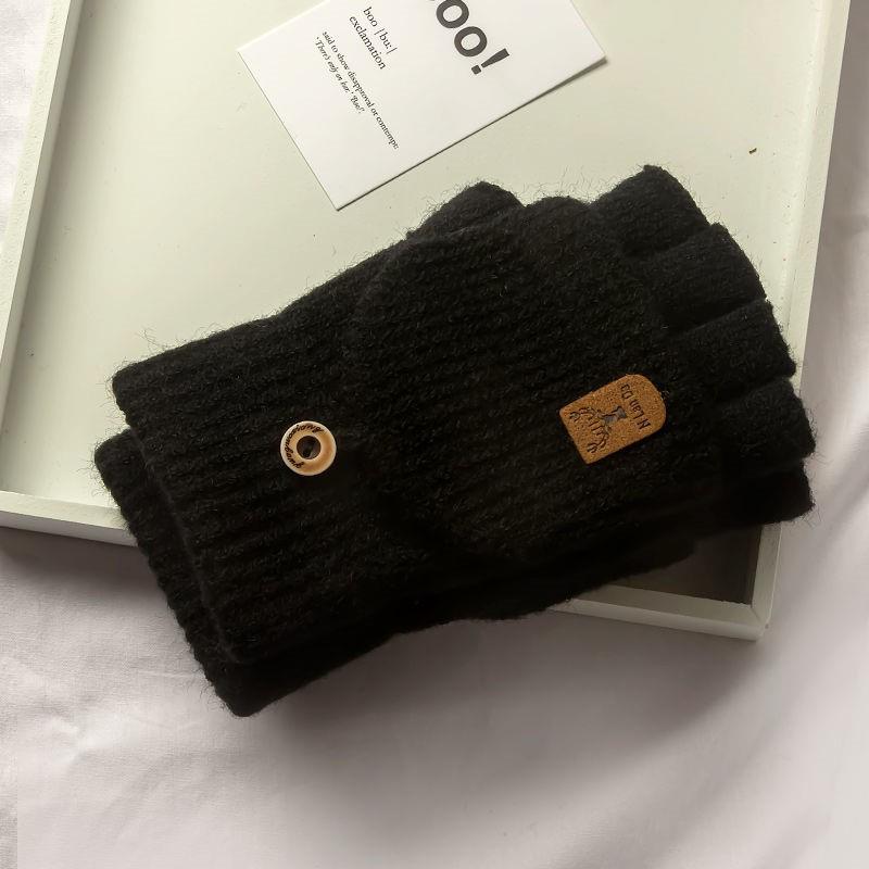 Men's Winter Knitted Half-Finger Gloves with Velvet, Flip Cover, and Touchscreen Capability