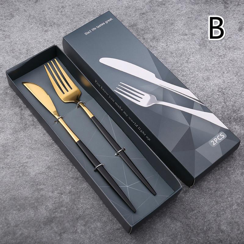 2/4 Stück Essgeschirr Tragbar Schwarz&Gold Edelstahl Löffel Gabel Steakmesser Set Reise Besteck Tischgeschirr Besteckset