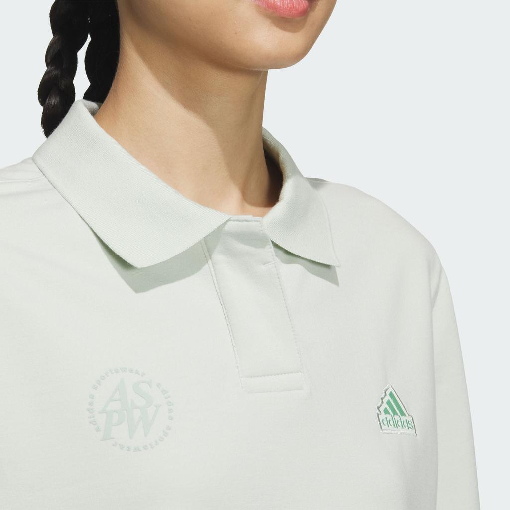 adidas Lounge Short Sleeve Polo Shirt Women Tops Linen-Green JJ3603