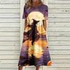 Women's Casual Round Neck Dress with Halloween Print and Pockets